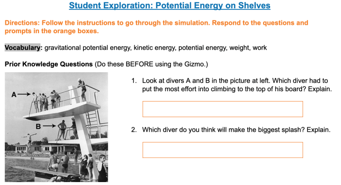 Student exploration: potential energy on shelves